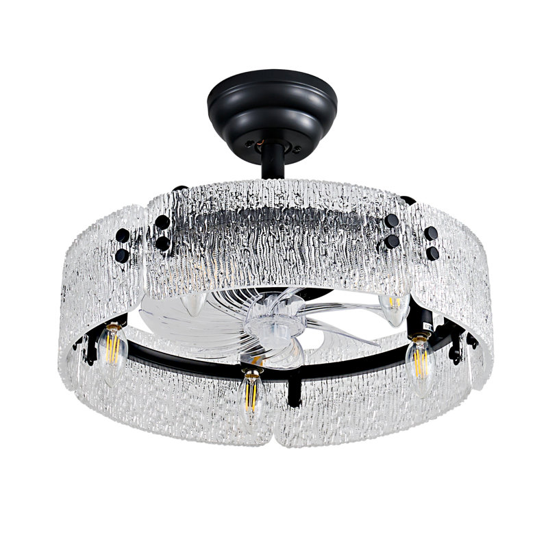 Ventilateur de plafond 18,89 "en acrylique texturé noir avec lumière - télécommande, pales réversibles pour cuisine et chambre à coucher modernes