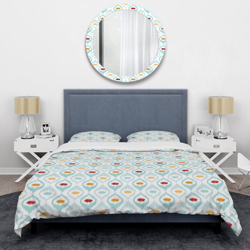 Green Ikat Ogee - Ensemble de housse de couette abstrait - Microfibre de polyester