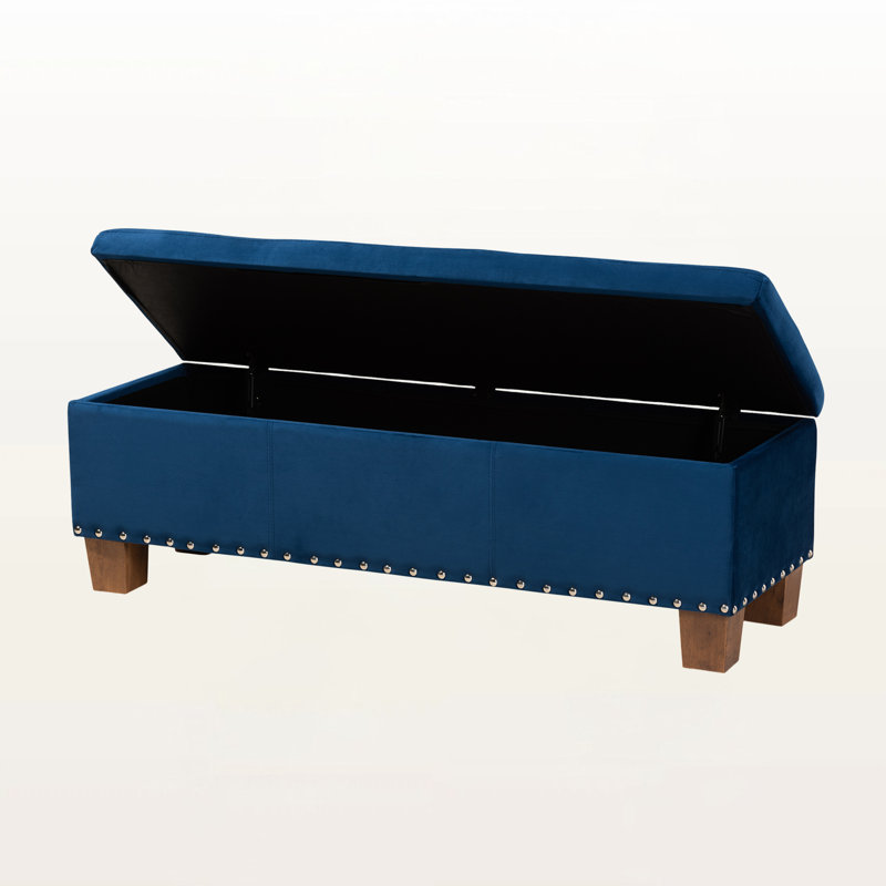 Johs Storage Bench in  Navy Blue Velvet Fabric Upholstered, 17.32'' H X 52.17'' W X 16.73'' D, Navy