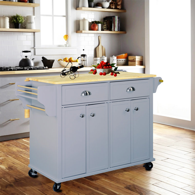 Îlot de cuisine avec rangement en bois naturel Cambridge (sans tabouret inclus) Cambridge