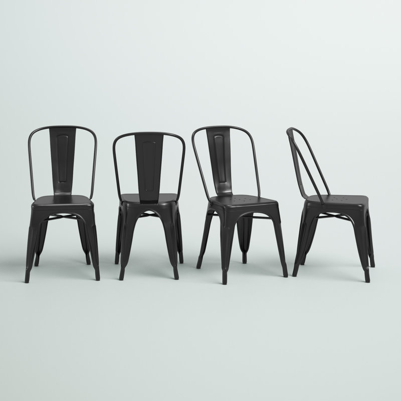 Nesbit 17.5'' H Metal Stacking Side Chair, Frosted Black