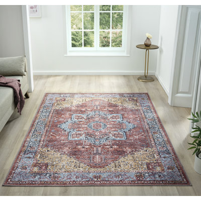 Lancaster Washable Red Area Rug