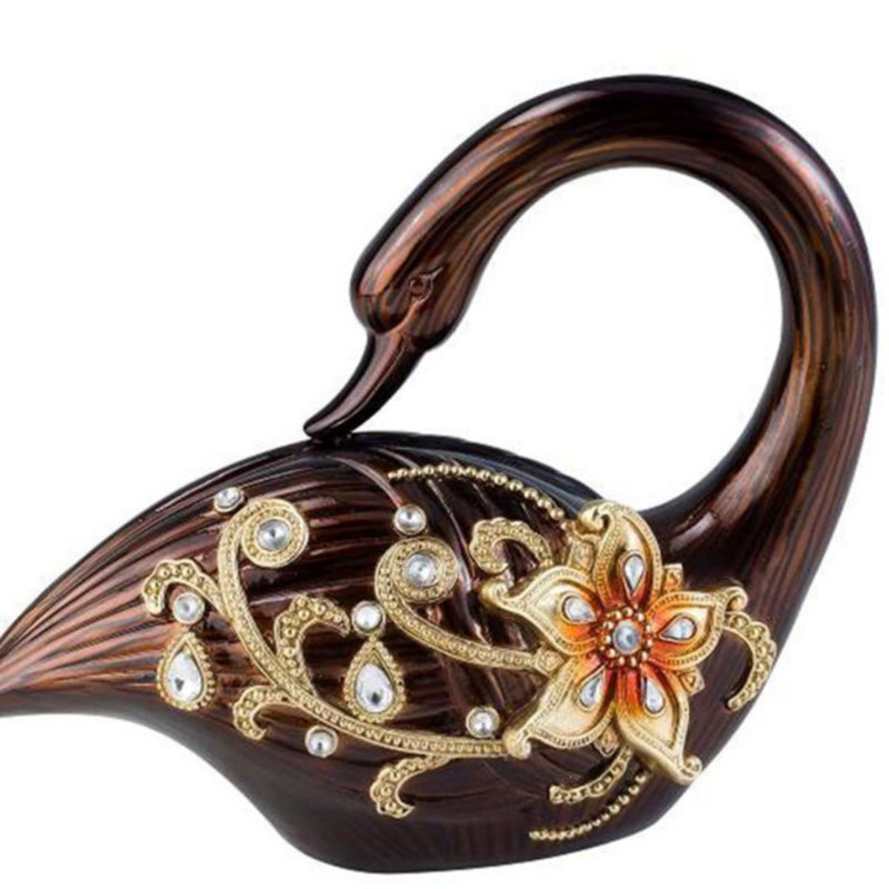 Statue de cygne de 9,5 po en forme de laurier, bronze et topaze