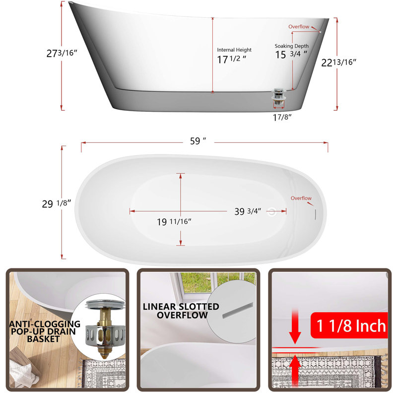 59'' x 29'' Freestanding Air Acrylic Bathtub