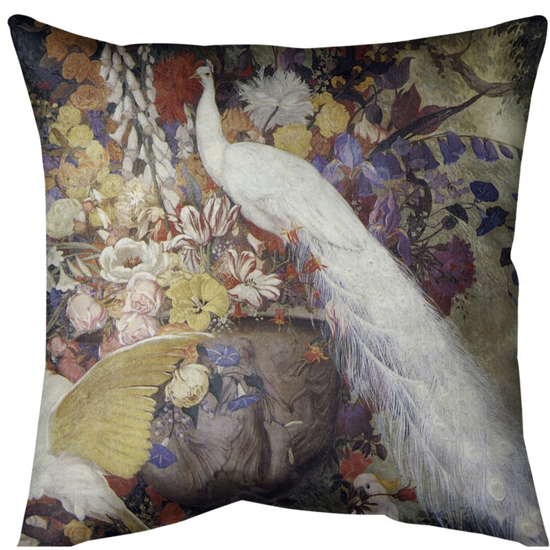Coussin peacock, 16 po x 1 po, Blanc, Polyester filé