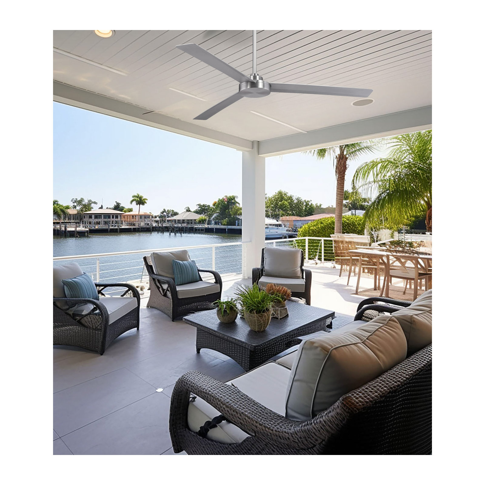 62" Roto 3 - Blade Outdoor Propeller Ceiling Fan with Wall Control, Brushed Aluminum
