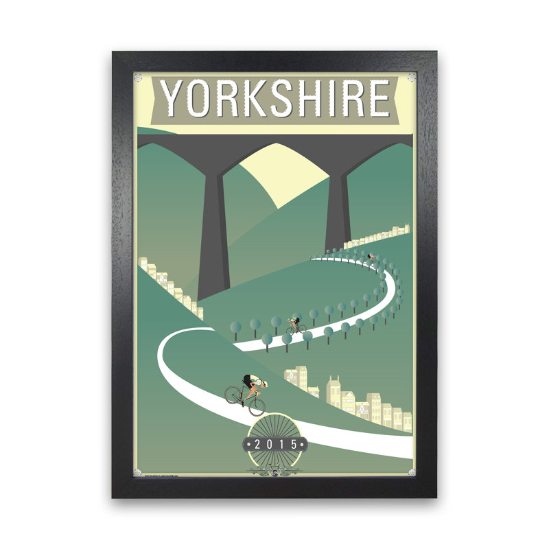 Tour De Yorkshire 2015 Hills - Print, 60cm H x 42cm W x 3cm D, Black Framed