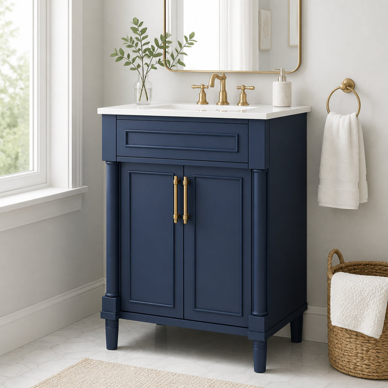 Meuble-lavabo avec tablette réglable et lavabo demi-lune