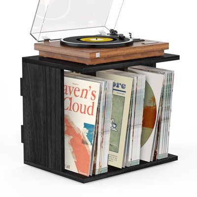 Record Player Stand, 3-compartment Record Holder With Vinyl Storage, Up To 80-100 Albums,