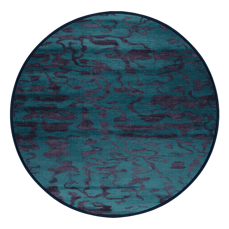 Tapis abstrait gris lavable à la machine, Rond 3 pi