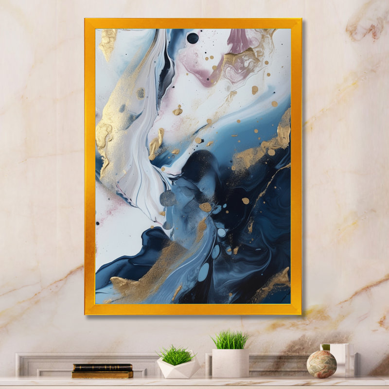 «Blue and White Enigmatic Stones II», reproduction sur toile abstraite en marbre, H 20 po x l 12 po x P 1 po