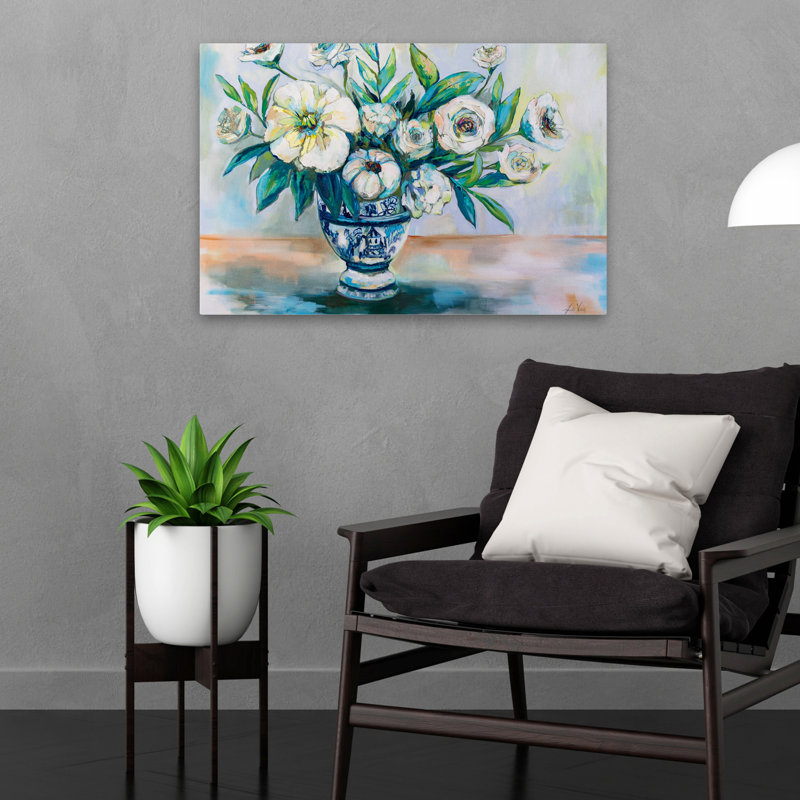 Art turquoise et finesse asiatique, H 16 po x l 24 po