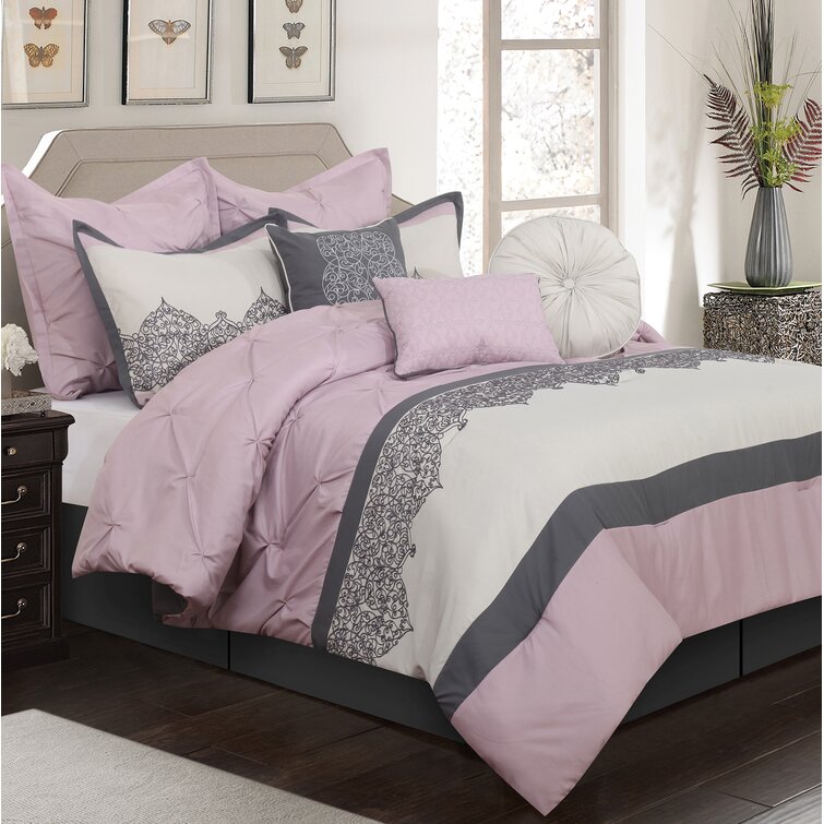 Living Colors Paris Gray, Pink & Cream Full 12-Piece Comforter Set