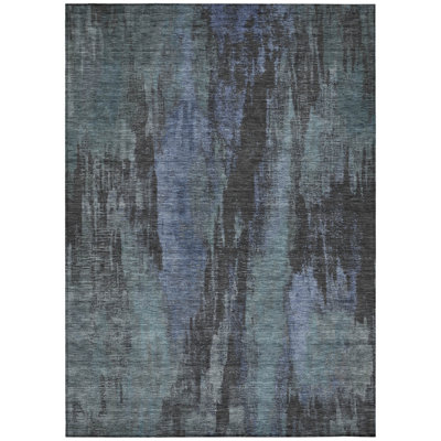 5' X 8' Blue And Gray Abstract Washable Indoor Outdoor Area Rug