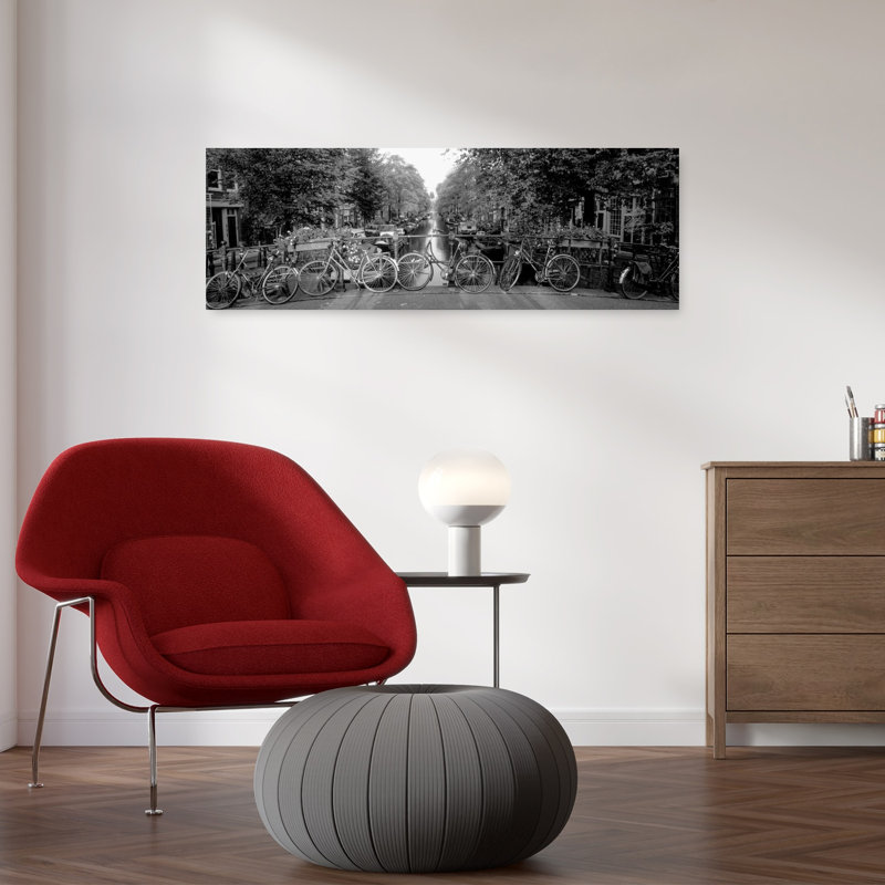 Bicycles On Bridge Over Canal Amsterdam Netherlands by Thomas Winz - Wrapped Canvas Panoramic Print, 30.48 cm H x 91.44 cm W