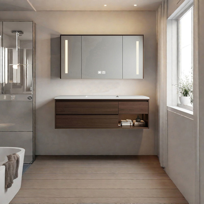 Armoire de salle de bain luxueuse, Noyer, 63"
