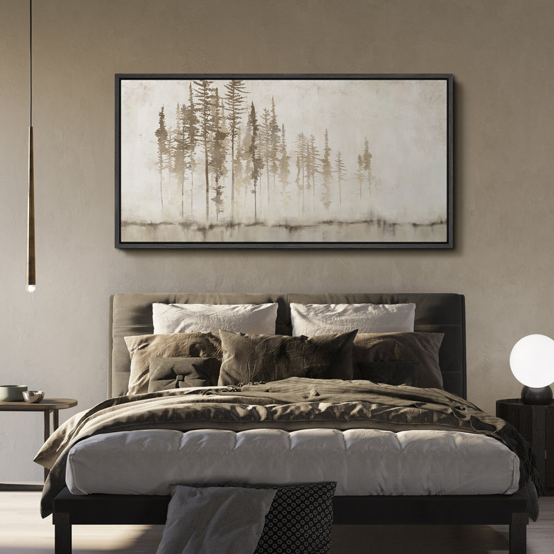 «Woodland Forest Landscape Forest Silhouette On Foggy Morning», reproduction d'art sur toile, H 30 po x l 60 po