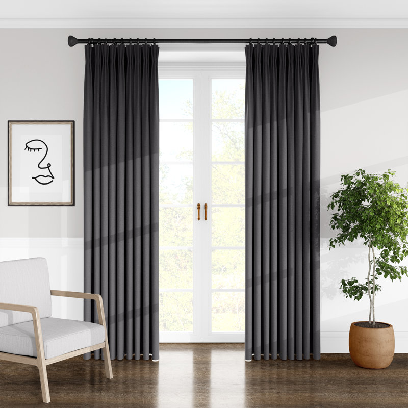 Alia Velvet Solid Color Pinch Pleat Curtain Panels, Charcoal, 20" W x 120" L