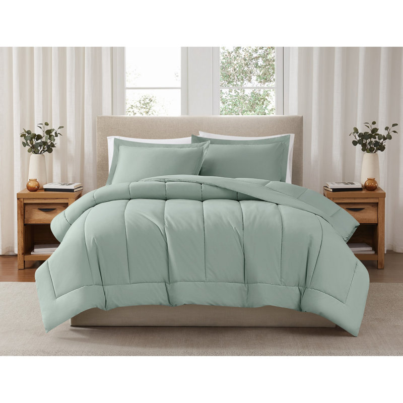 Ensemble d'édredon en percale de coton unie Brooklyn Loom, Très grand + 2 très grandes taies décoratives, Sauge