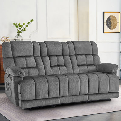 Power Reclining Sofa with Convertible Drop-Down console, Heat and Massage, 3 Seat Recliner Couch by Wildon Home