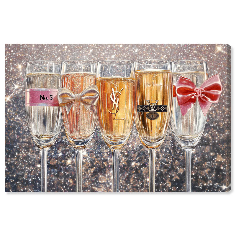 «Champagne Glasses Glitz» par Art Remedy, H 10 po x l 15 po, Toile tendue, Toile tendue