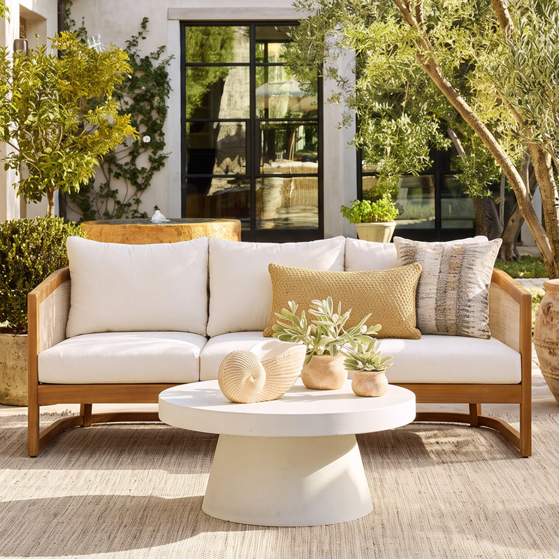 Canapé 3 places avec coussins Corrion, Beige Cushion/Teak Frame