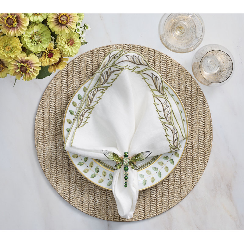 Winding Vines Napkin, White/Green