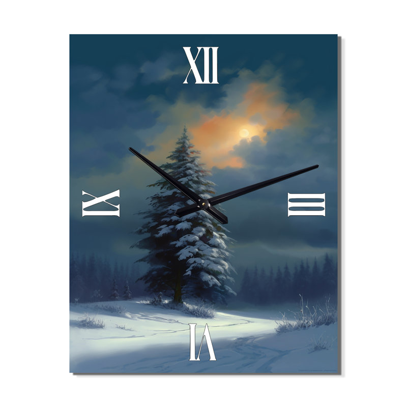 Snowy Serenity Pinetree II - Landscapes Wall Clock, Medium
