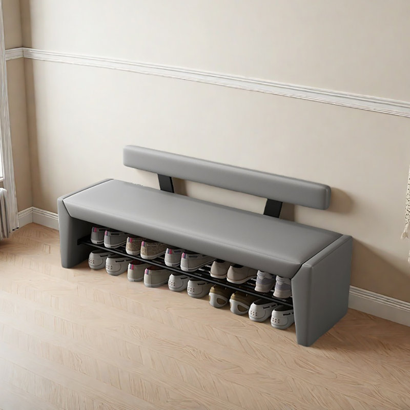 55.1in Shoe Change Stool With Backrest, Gray