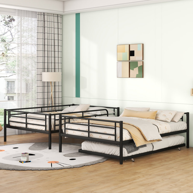 Alaila Kids Bunk Bed with Trundle, Full over Full, Black