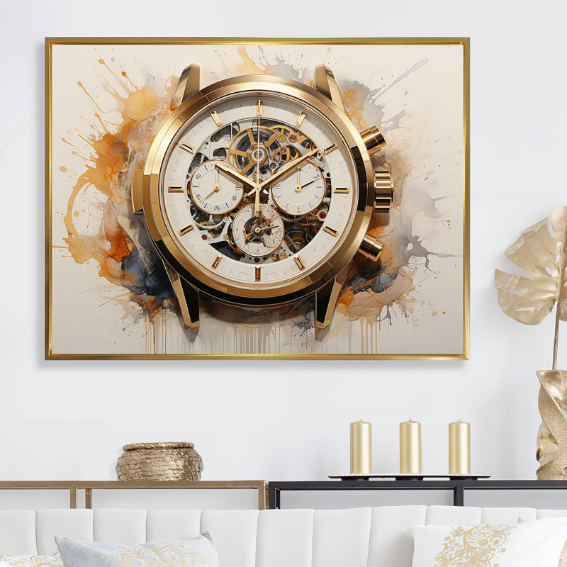 Minimalisme montre de luxe II sur toile, H 16 po x l 32 po x P 1 po, Cadre flottant doré