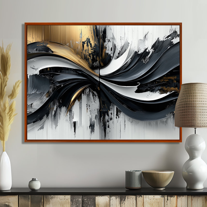 Art mural sur toile transitionnel moderne Goldern, H 30 po x l 40 po, Cadre flottant, Brun