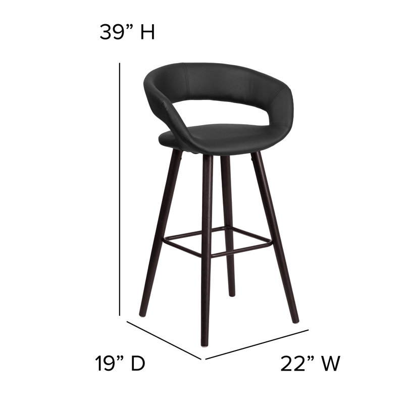 Palafox 24'' High Contemporary Vinyl Counter Height Stool with Wood Frame, Black, Bar Stool (29” Seat Height)