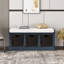Banc de rangement rustique avec 3 paniers en rotin classiques amovibles, banc d'entrée avec coussin amovible (bleu marine antique)-166584934