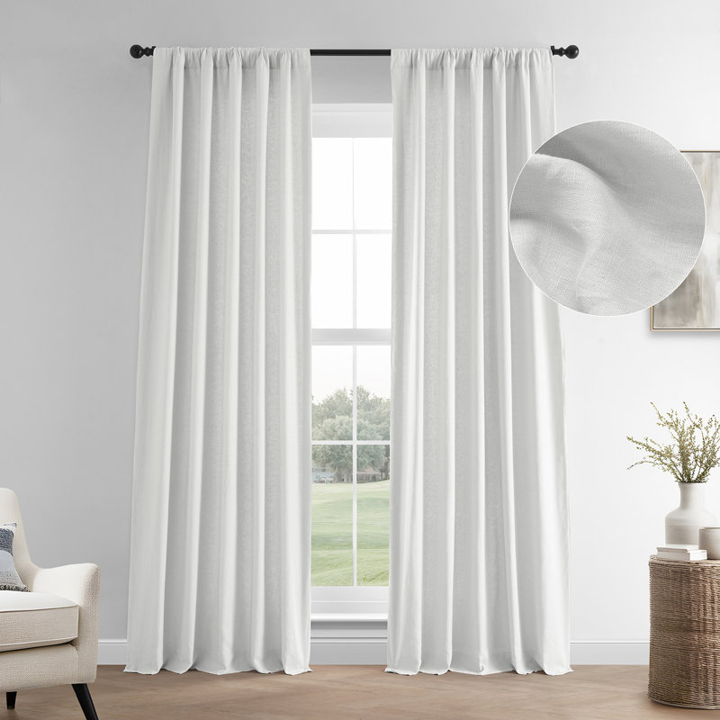 Rideau obscurcissant en lin Briella, Blanc frais, l 50 po x L 120 po