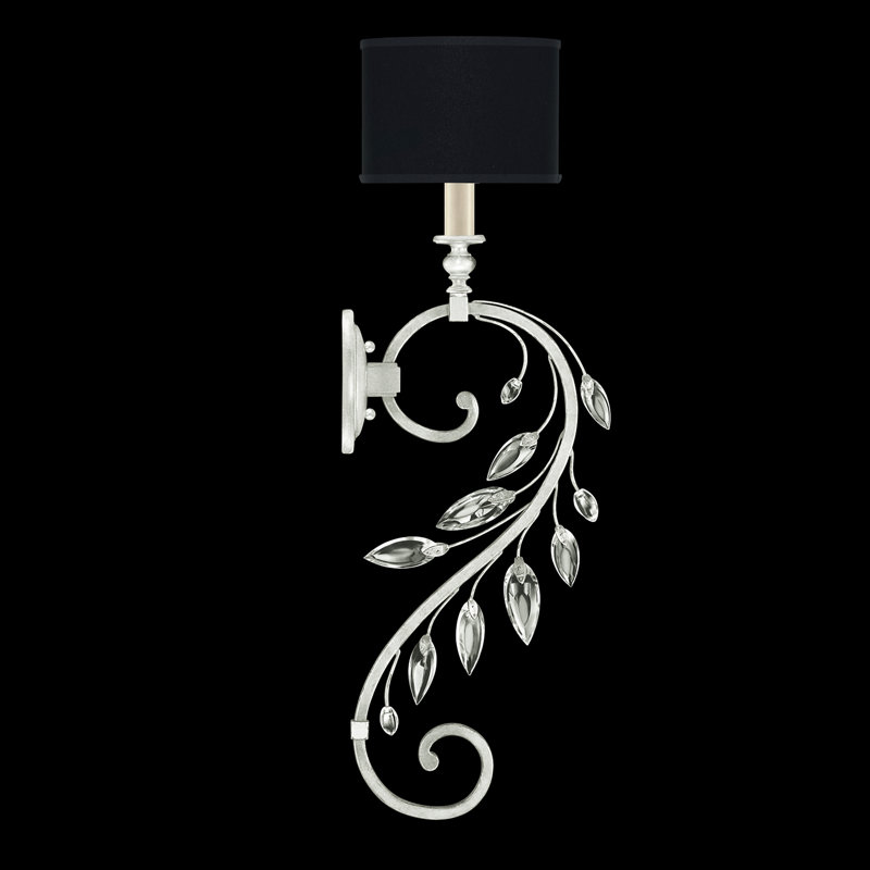 Crystal Laurel Armed Sconce, Silver, Black, 33" H x 8" W x 12" D