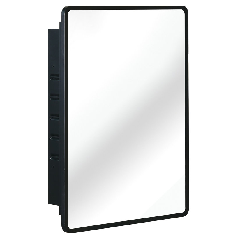 Armoire à miroir noire avec cadre en métal 24 po x 30 po - pour fixation murale dans la salle de bain ou 3 tablettes réglables encastrées, verre trempé de 1 cm