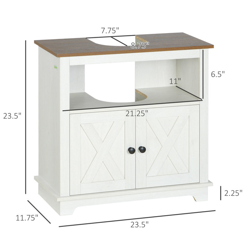 Armoire de salle de bain sous le lavabo, Thème, Blanc, Double porte, Meuble pour lavabo compact,