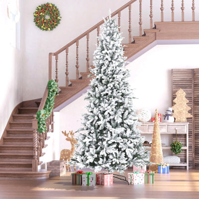 Arbre de Noël artificiel enneigé 9 pieds avec 616 branches de cèdre réalistes, ouverture automatique, décoration de Noël, vert