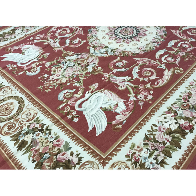 Hand-Knotted High-Quality Red and Beige Area Rug