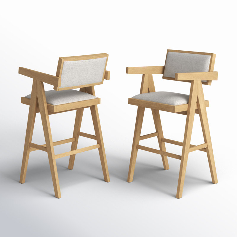 Upholstered Counter Stool with Solid Wood Frame, Light Walnut