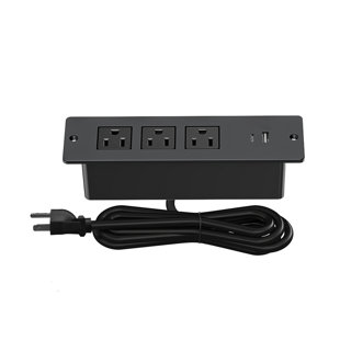 Station de recharge encastrée encastrée avec multiprise et prise USB pour prolongateur de prise de courant avec rallonge pour mobilier de bureau personnel Table de chevet (noir)