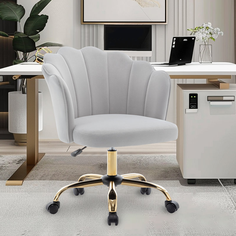 Izdyhaar Velvet Swivel Task Chair with Tufted Back, Gray