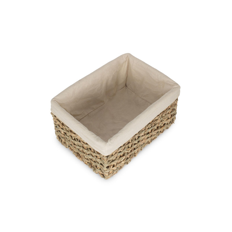 Lily Manor Wicker Thatch Grass Storage Basket with Lining, Natural Thatch/White Lining, 22.5cm H x 44cm W x 31cm D