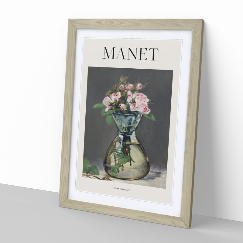 Moss Roses in a Vase by Edouard Manet - Picture Frame Painting, 48cm H x 36cm W x 2cm D, Oak