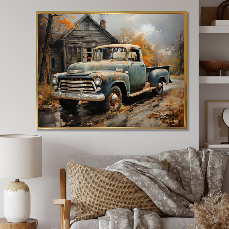 Impression sur toile Pickup Truck Atmosp sphérique Impressionism II, H 16 po x l 32 po x P 1 po, Cadre flottant doré