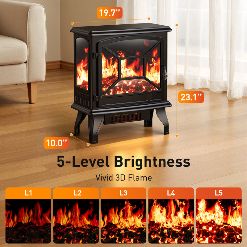 Cythina Freestanding Electric Fireplace Stove Heater with Remote Control & Smart APP, 25'' H x 20'' W x 9" D