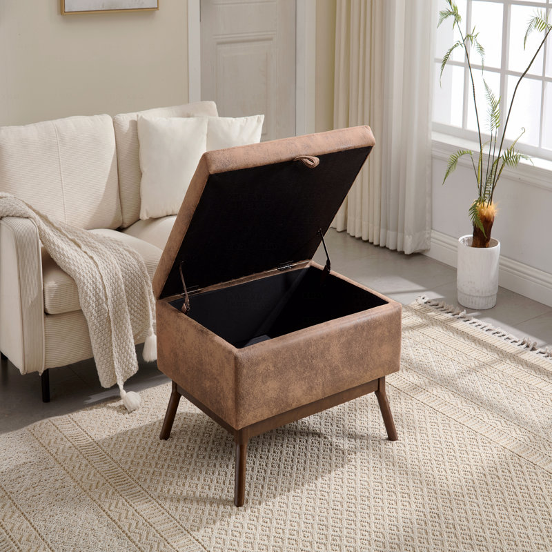 Repose-pieds avec rangement Mid-Century, Microfibre café