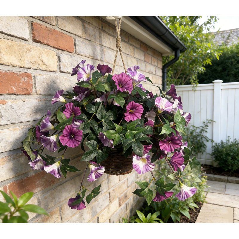 Faux floral avec panier suspendu dégradé artificiel gloire du matin et eucalyptus suspendus décor 3 pièces fleurs et un panier, B1