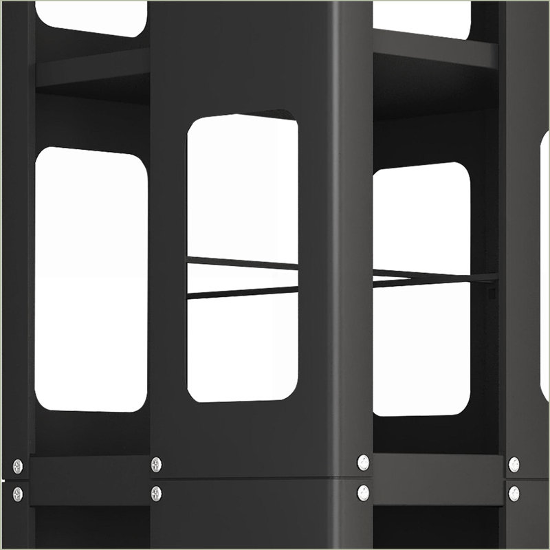 Bibliothèque, moderne à 4 niveaux, entièrement en acier, pivotant sur 360 ° avec roues, noir compact, assemblage facile | Noir | Acier